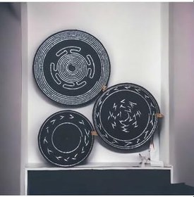Resim 3 Lü Siyah Hasır Dekoratif Bohem Tabak Duvar Tabağı Moda Salon Duvar Dekor Handmade Siyah 