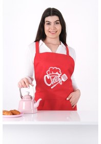 Resim Unisex Master Chef Kanguru Model Mutfak Önlüğü Kırmızı 