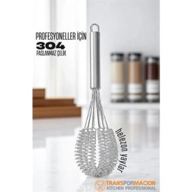 Resim MiraLive Modacar Helezon Yaylı Çırpıcı 304 Paslanmaz Çelik Makarna Çırpıcı Çırpma Teli 