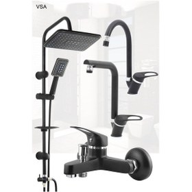 Resim Mat Delta Siyah Robot Yağmurlama Tepe Duş Seti Banyo Lavabo Evye Batarya Seti Siyah 