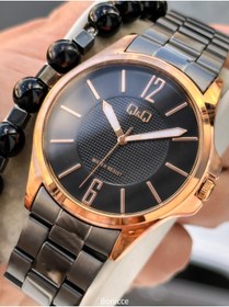 Resim Q&Q Erkek Kol Saati, Siyah Rose Çelik Kordon, 5 ATM Su Geçirmez, Bileklik Hediyeli 