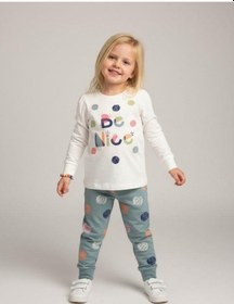 Resim Kız Çocuk Pamuklu Be Nice Yazılı Uzun Kollu Pijama Takımı-11396 KREM 