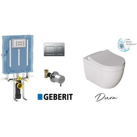 Resim Geberit Alpha 8 cm Gömme Rezervuar + Buton + Valf + Dura Kanalsız Beyaz - Krom 