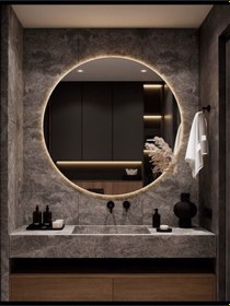 Resim Nuun Dekor 90 Cm Günışığı Ledli Yuvarlak Banyo Aynası Dekoratif Ayna - Trafolu Şeffaf 