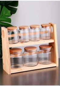 Resim Ahşap Standlı Bambu Kapaklı 7'li Şık Baharat Takımı Sarı 