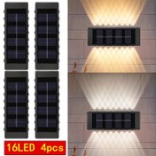 Resim 4 Paket, 16 LED Güneş Kavisli Duvar Lambaları, Dış Mekan Duvar Dekoratif Lambaları, Ev LED Peyzaj Lambaları, Dış Mekan Kullanımı İçin Uygun, Bahçeler, Villalar, Çitler, Garajlar, Verandalar ve Bahçeler. 