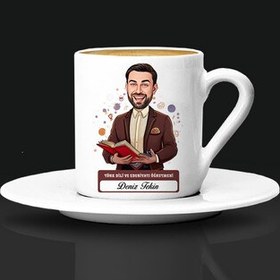 Resim Erkek Türk Dili Edebiyatı Öğretmeni Karikatürlü Kahve Fincanı 