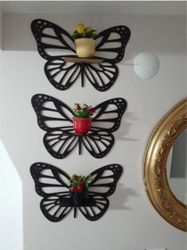 Resim Dekoratif Siyah Kelebek Duvar Rafı 3'lü Set 