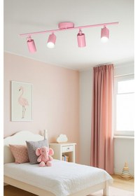 Resim Spoti 4'lü Pembe Renk Beyaz Işık Modern Tasarım Salon - Mutfak - Banyo Spot Ledli Sıralı Avize Pembe 