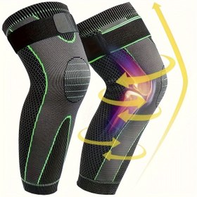 Resim 2 adet Ayarlanabilir Uzun Basınç Diz Pedleri - 7/8 Uzunluk, Yeşil Neon Detaylarla Siyah, Kas Desteği İçin Ergonomik Tasarım, Konfor İçin Diz Pedleri, Rahat Uyum, Dayanıklı Kumaş 