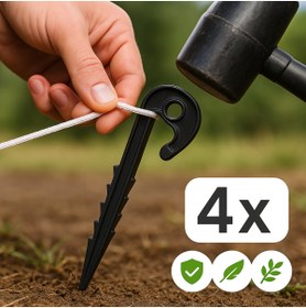 Resim Home 4’lü Dayanıklı Plastik Spiral Çadır Kazığı Seti 14,5 cm - Kamp ve Bahçe Kazığı Siyah 