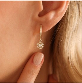 Resim Altın Sallantılı Baget Küpe Kalp Form 