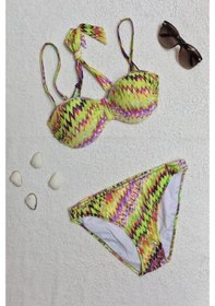 Resim Dagi Straplez Destekli Push-Up Sarı Bikini Takımı 