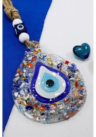 Resim Renkli Kırıntılı Su Damlası Nazar Boncuğu El Yapımı Cam Duvar Dek 