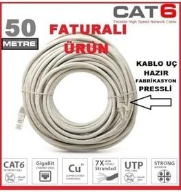 Resim Kalin Kaliteli 50Mt 50M 50 Metre Cat6 Modem Ile Hd Uydu Cihazi Ethernet Internet Kablo Hazir Press 