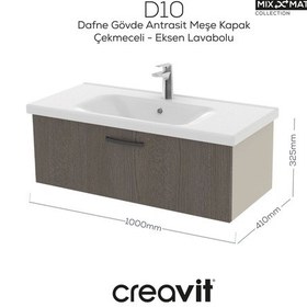 Resim Creavit D10 Eksen Lavabo Dolabı Çekmeceli 100 Cm Dafne Gövde Antrasit Meşe Kapak Beyaz 