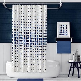 Resim Banyo Perdesi Mavi 2x110x200, Perde Borusu Askı Aparatı Köşe Boru Beyaz Hediyeli, Duş Perdesi Seti 