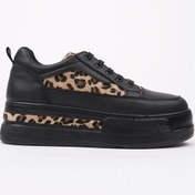 Resim Muggo Zarina Kadın Kalın Taban Leopar Desenli Bağcıklı Günlük Sneaker Spor Ayakkabı Siyah 