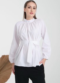Resim CNG MODA Tesettür Kuşaklı Kol Büzgülü Gömlek 