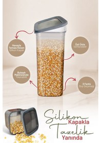 Resim İronika 12'li Sızdırmaz Silikon Kapaklı Etiketli 1300 Ml Kare Erzak Bakliyat Saklama Kabı Antrasit Antrasit 