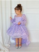 Resim Lila Dantelli Kuyruklu Prenses Kız Bebek Elbise,doğum Günü Elbise,fotoğraf Çekim Elbise,0-12 Yaş Uygun Lila 