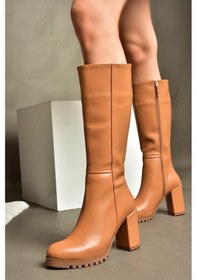 Resim Fox Shoes R518911409 Taba Kalın Topuklu Kadın Çizme Taba 