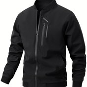 Resim Erkek Deniz Mavi Bomber Ceket - Rüzgar Geçirmez, Çekmece Ceket, Göğüs Cebi, Fermuar Tasarımı, Polyester Karışımı, Bahar ve Sonbahar için, Rüzgar Geçirmez Ceket 