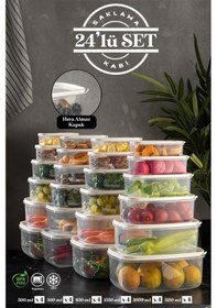 Resim Meleni Home Sweet Box Saklama Kabı Seti Dikdörtgen Kavanoz Bej 24'lü 4x 300-500-850-1350-2000-3150ML Şeffaf 