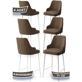 Resim Canisa Enox Serisi 6 Adet Kahve Sandalye Mutfak Bar Sandalyesi Babyface Kumaş Beyaz Metal Ayak Sandalyeler Kahve Ayaklar Beyaz 