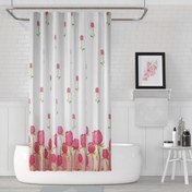 Resim Duş Perdesi Çift Kanat 2x120x200cm Pembe Gül Desenli Banyo Perdesi 16 Adet C Halka Hediyeli Tropik Home