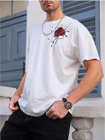 Resim Erkek Bisiklet Yaka Kısa Kol Baskılı T-shirt - Beyaz Siyah 
