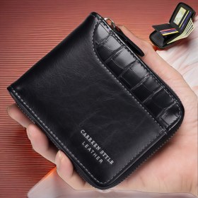 Resim Erkek Modası Suni Deri Cüzdan - Fermuarlı Çok Fonksiyonlu Büyük Kapasiteli Taş Desenli, Kahverengi ve Siyah Dikiş Detayları, Sevimli Para Klipsi, Erkeklere İdeal Hediye! 