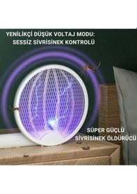 Resim Polham 1200mah Şarjlı 3000v Katlanabilir Ultra Güçlü Sinek Ve Sivrisinek Öldürücü, 3in1 Askılı Standlı 