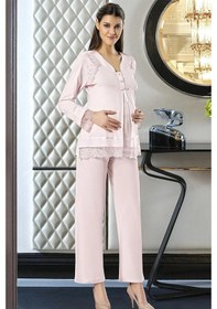 Resim Xses 2180 Kadın Uzun Kolu Hamile Lohusa Pijama Takımı-pudra 