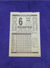 Resim 6 Ocak 2003 Takvim Yaprağı - Nostaljik Koleksiyonluk Takvim Yaprağı 