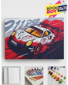 Resim Sayılarla Boyama Seti Numaralı Tuval Fırça Boya Dahil Kasnaklı Set 50x70 Cm - 911 Araba 
