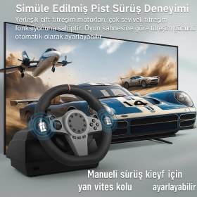 Resim Cosmostech GT100V2 Racing Direksiyon Seti – Gerçekçi 270° Dönüş, Vites & Pedal, Ps4, Pc , Xbox ve Nintendo Uyumlu 