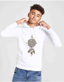Resim Tshirthane Dreamcatcher Pusula Baskılı Unisex Çocuk Kapüşonlu Beyaz Sweat 
