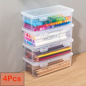 Resim 4'lü/10'lu, Büyük Kapasiteli Kalem Kutusu Çok Amaçlı Plastik Saklama Kutusu Basit ve Şık Kalem Kutusu 