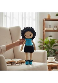 Resim Amigurumi Oyuncak Bebek 27 Cm El Yapımı Pamuk Örgü Pelüş Açık Mavi 