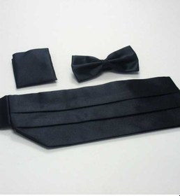 Resim Lacivert Düz Renk Damatlık Kuşak Papyon Mendil Saten Takım Set - Lacivert 