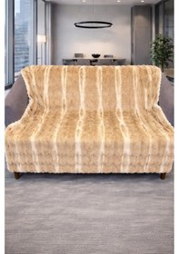 Resim Su Yolu Tavşan Tüyü Kaymaz Tabanlı Koltuk Örtüsü 170x215 Cm Kahve 