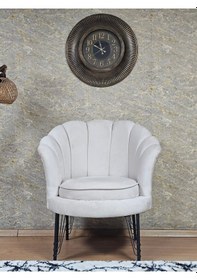 Resim Zafir Tekli İstiridye Siyah Boyalı Telli Ayak Çay Seti Koltuk Tekli Berjer , Balkon, Salon, Ofis Krem 