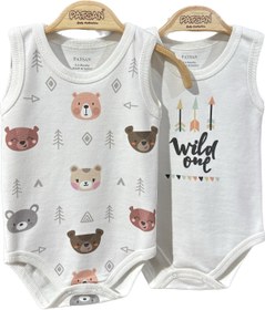 Resim Renkli Puset 2'li Organik Pamuklu Penye Bebek Askılı Body Zıbın Takım Wild Ayılar 
