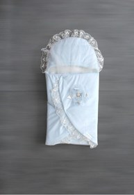 Resim Tomuycuk Unisex Mavi Bebek Dış Kundak & Battaniyesi - Kruvaze %100 Pamuklu Bebek Kundağı - Lanswel 