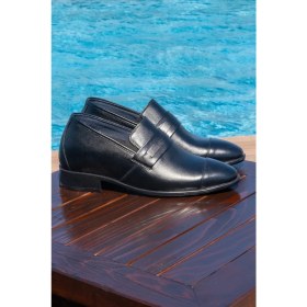 Resim Elevold El Yapımı Loafer Model Siyah +7 Cm Boy Uzatan Erkek Ayakkabı Gizli Topuklu Kundura 