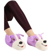 Resim Unisex Sevimli Köpek Figürlü Kaymaz Ve Ses Yapmaz Taban Ev Panduf Lila-lila Lila 