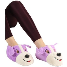 Resim Unisex Sevimli Köpek Figürlü Kaymaz Ve Ses Yapmaz Taban Ev Panduf Lila-lila Lila 