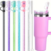 Resim 40oz, 30oz, 20oz Tumblers için Kapaklı Parıldayan Yeniden Kullanılabilir Pipet Seti - Temizleme Fırçası Dahil, Dayanıklı Plastik, Mutfak & Yemek İçin Mükemmel 