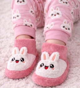 Resim Büşra Sultan Ayakkabı & Çanta Bebek Pembe Tavşan Hayvan Figürlü Çocuk Panduf Kaydırmaz Taban Anaokulu Kreş Ev Ayakkabısı 